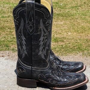 WOMEN'S BLACK WESTERN SNAKE SQUARE TOE COWBOY BOOT